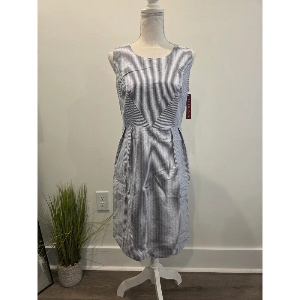 NWT Merona 2014 Size 6 Blue and White Pinstripe‎ 100% Cotton Sleeveless Dress
